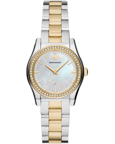 Emporio Armani Three-hand Date Silver And Gold Two-tone Stainless Steel Bracelet Watch - Metallic