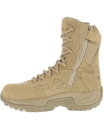 Reebok Mens Rapid Response Rb Soft Toe 8" Stealth With Side Zipper Military Tactical Boot - Natural