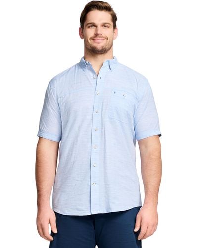 Izod Big And Tall Saltwater Dockside Short Sleeve Button Down Shirt - Blue