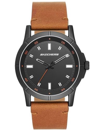 Skechers Robertson Quartz Watch With Leather Strap - Zwart