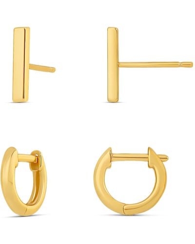 Amazon Essentials 14k Gold Plated Stud & Hoop Set - Metallic
