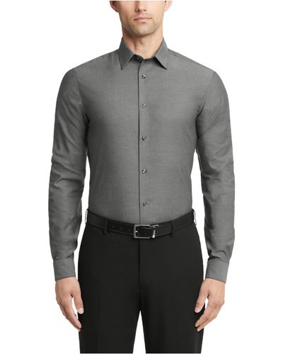 Calvin Klein Dress Shirt Slim Fit Herringbone Stretch - Gray