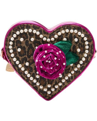 Betsey Johnson Leopard Heart Crossbody - Pink