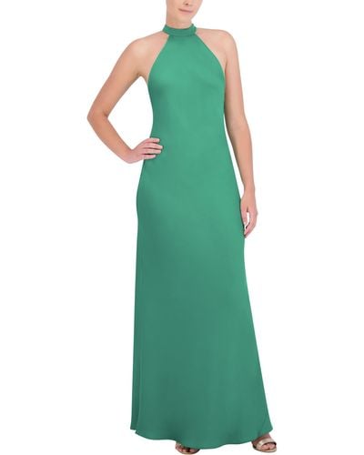 BCBGMAXAZRIA Sleeveless Halter Neck Long Evening Dress - Green