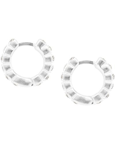 Lucky Brand Delicate Pave Huggie Hoop Earrings,silver,one Size - Metallic