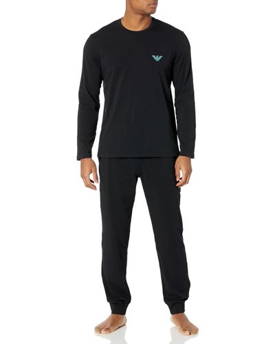 Emporio Armani Megalogo Comfort Fit Long Sleeve Pajama Set - Black