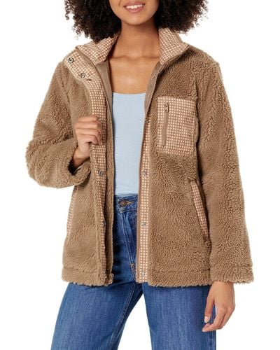 Kensie Zip Front Sherpa Jacket With Contrast Pockets - Natural