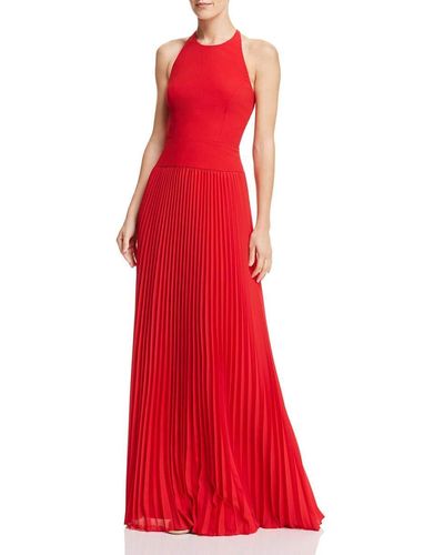Aidan By Aidan Mattox Crepe Halter Gown With Pleated Skirt - Red