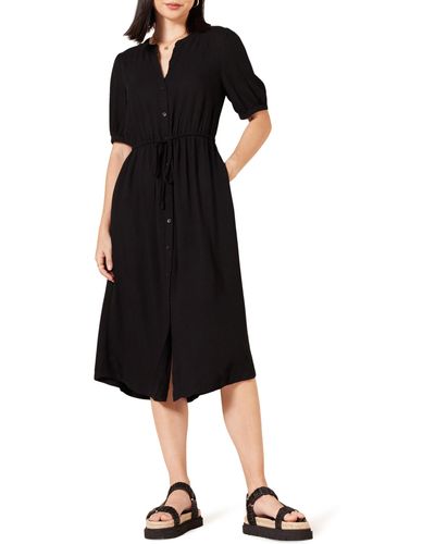 Amazon Essentials Relaxed Fit Half-sleeve Waisted Midi A-line Dress - Black