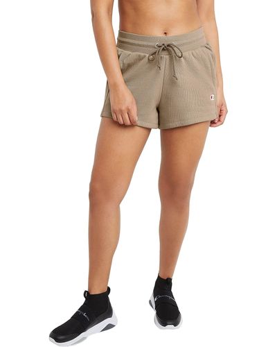 Champion , Reverse Weave, Comfortable Fleece Shorts For , 3", Country Walnut C Patch Logo - Natural