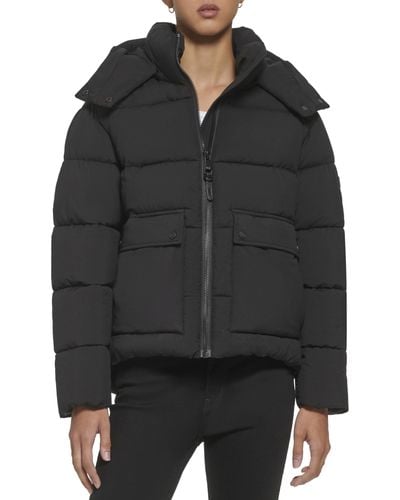 DKNY Stylish Outerwear Cropped Puffer Jacket - Black