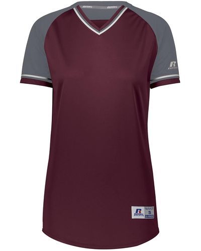 Russell Standard V-neck Softball Jersey-short Sleeve Moisture-wicking Tee-classic Athletic Wear - Purple