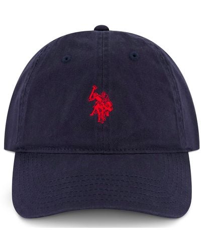 U.S. POLO ASSN. Mens Washed Twill Cotton Adjustable Hat With Pony Logo And Curved Brim Baseball Cap - Blue