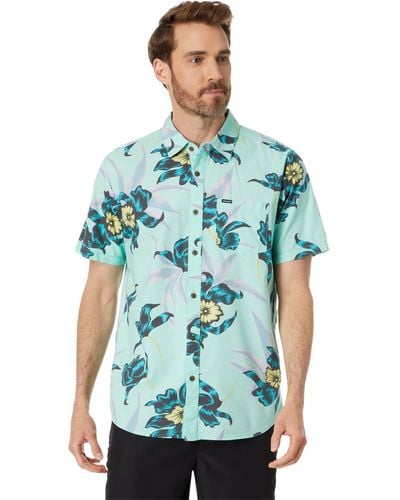 Volcom Regular Marble Floral Short Sleeve Button Down Hawaiian Shirt - Blue