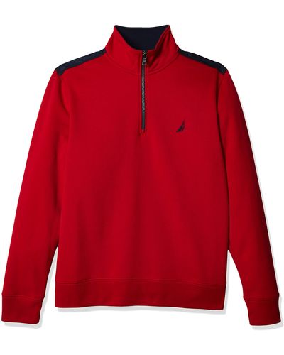 Nautica Mens 1/4 Zip Pieced Fleece Sweatshirt - Red