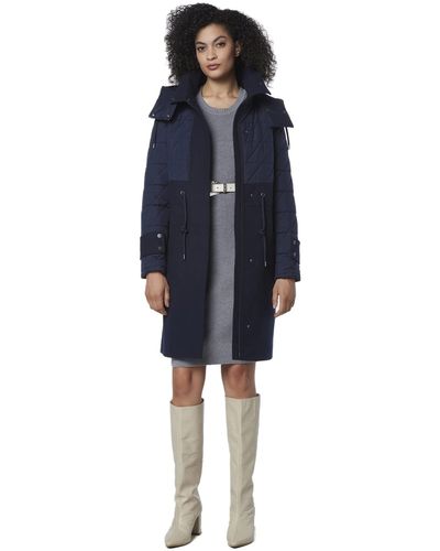 Andrew Marc Marc New York By Anorak Wool And Quilted Mixed Media With Wattached Hood Jacket - Blue