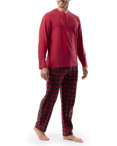 Izod Jersey Henley Top And Micro Fleece Pant Sleep Set - Red
