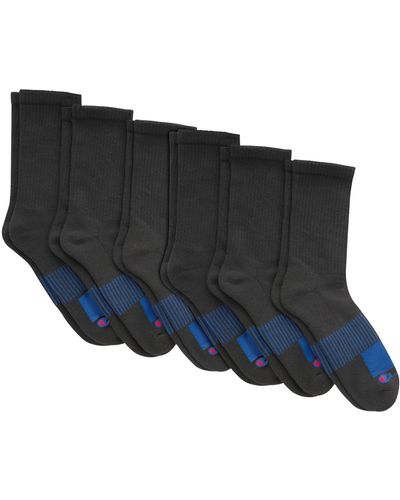Champion , Performance Crew Socks, 6-pack, Black-6 Pack, 12-14 - Blue