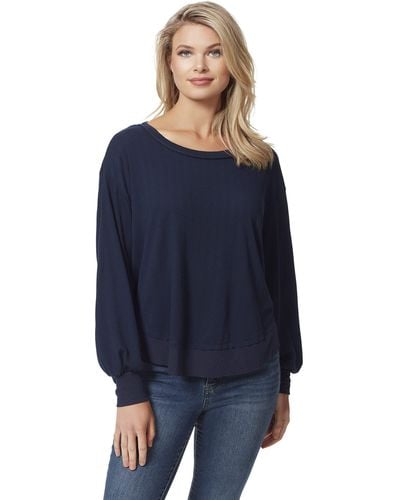 Jessica Simpson S Ribbed Crew Neck Pullover Top Navy Xs - Blue