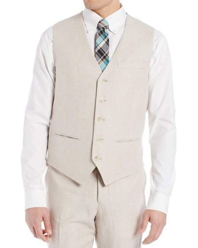 Perry Ellis Big And Tall Linen Suit Vest - White