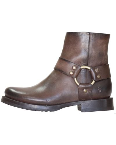 Frye Veronica Harness Short 6" Booties For Made From 100% Leather With Inside Zipper - Brown