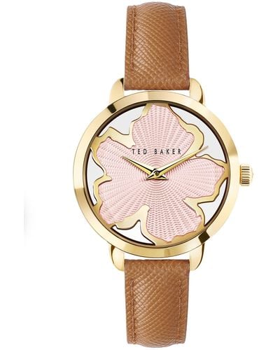 Ted Baker Ladies Tan Saffiano Leather Strap Watch - Pink