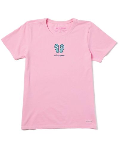 Life Is Good. Vintage Crusher Graphic T-shirt Flip Flops - Pink