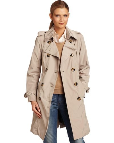 London Fog Double Breasted Rain Trench With Zip And Out Liner - Natural