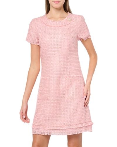 Eliza J Short Sleeve Boat Neck Tweed Aline Dress - Pink