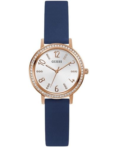 Guess Blue Strap White Dial Rose Gold Tone