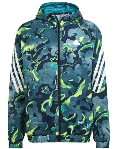 adidas Future Icon All Over Printed Full-zip Hoodie - Green