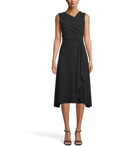 Anne Klein Crepe Asymmetrical Midi Dress - Black