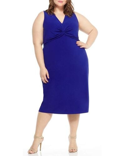 Maggy London Plus Size Solid Knot Front Midi Sheath - Blue