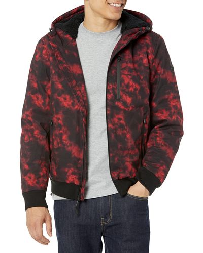 DKNY Softshell Hooded Bomber With Faux Fur Lining - Red