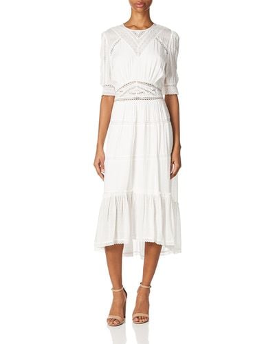 The Kooples Long, Short-sleeved Woven Dress With Round Neckline - White