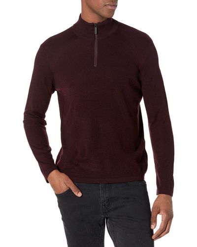 Perry Ellis Motion Textured Merino Long Sleeve Quarter Zip Sweater - Purple