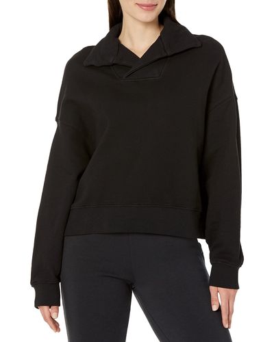 Velvet By Graham & Spencer Suzie Soft Fleece Polo Sweatshirt - Black