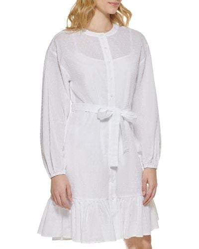 Tommy Hilfiger Chambray Stripe Long Sleeve Shirt Dress - White