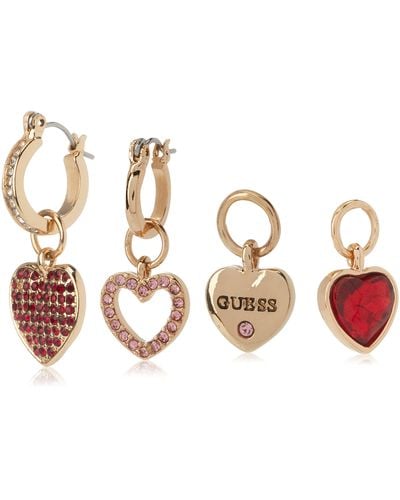 Guess Goldtone Mini Huggie Hoop Earrings With Interchangeable Heart Charms - Metallic