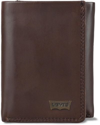 Levi's Rfid Ornament Logo Trifold Wallet - Brown
