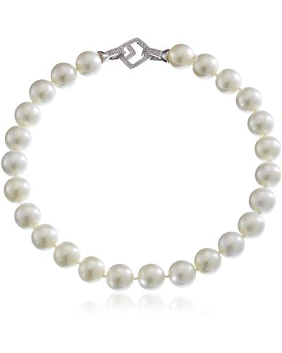 Nina Indra 14mm Knotted Shell With Cubic Zirconia Clasp Pearl Strands - White