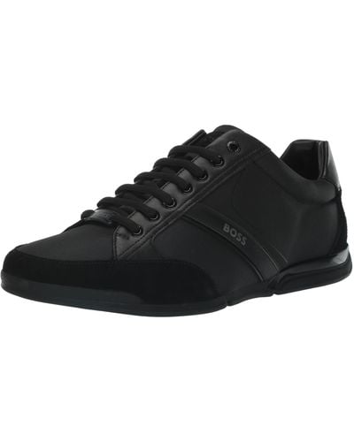 BOSS Saturn Low Profile Mixed Material Sneakers With Suede And Faux Leather Nos - Black