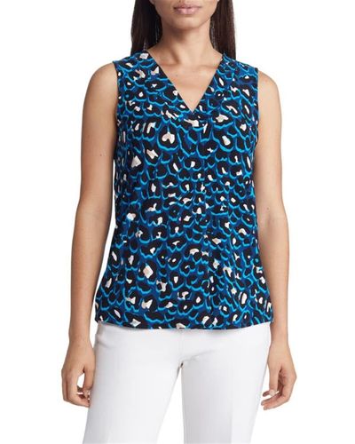 Anne Klein Printed Ity Pleat Front Shell - Blue