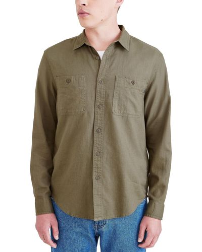 Dockers Regular Fit Long Sleeve Two Pocket Work Shirt, - Green