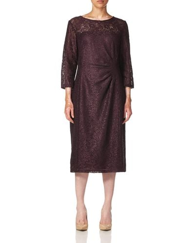 Tahari Asl Long Sleeve Lace Dress With Side Ruching - Red