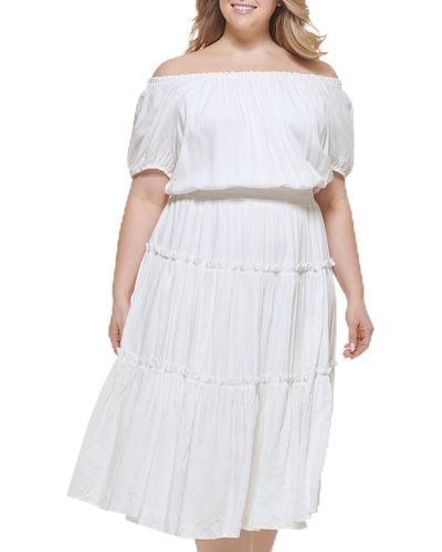 Tommy Hilfiger Plus Size Shoulder Chiffon Midi Dress - White