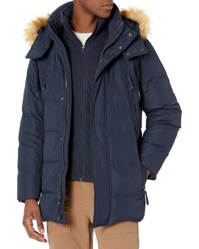 Andrew Marc Conway Hooded Matte Shell Parka Jacket With Removable Faux Fur - Blue