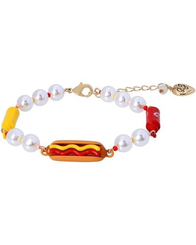 Betsey Johnson Hotdog Pearl Strand Bracelet - White