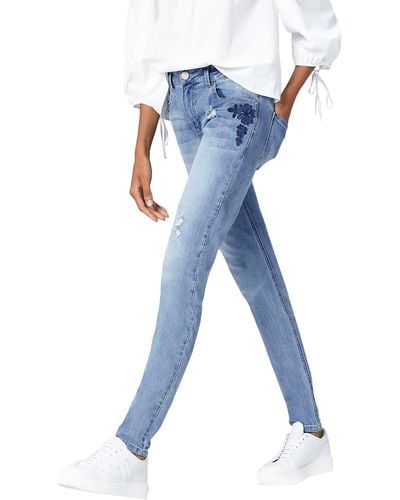 FIND Slim Fit Mid Rise Stretch Ripped Embroidered Jeans - Blue