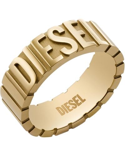 DIESEL Gold-tone Stainless Steel Logo Band Ring - Metallic
